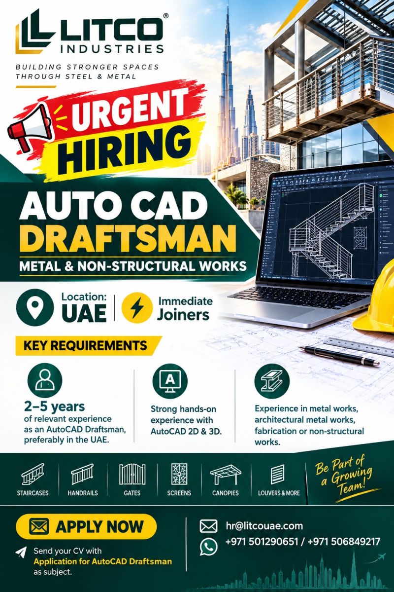 Litco Industries Hiring AutoCAD Draftsmans – UAE - Flyer