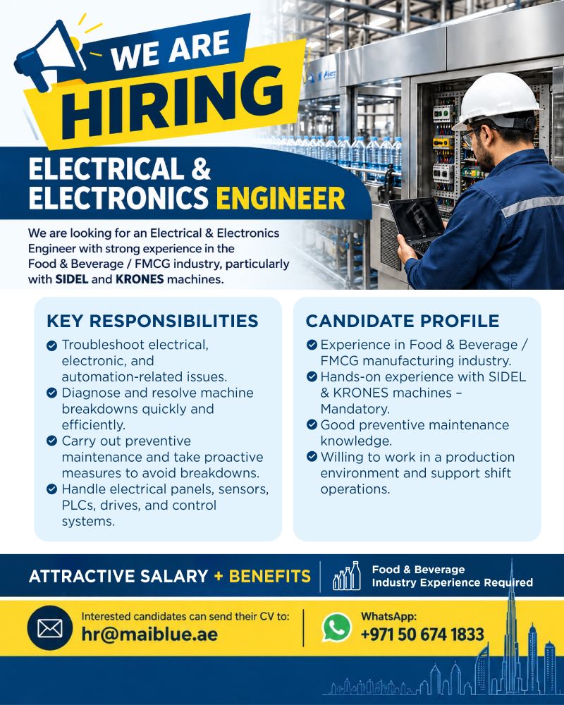 Maiblue Hiring Electrical & Electronics Engineers – UAE - Flyer