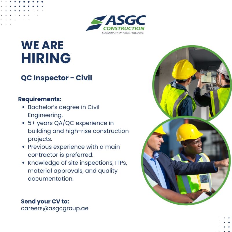 ASGC Construction Hiring QC Inspector - Civil – UAE - Flyer