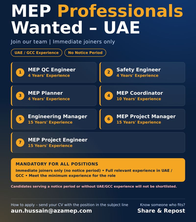 MEP Professionals job in UAE