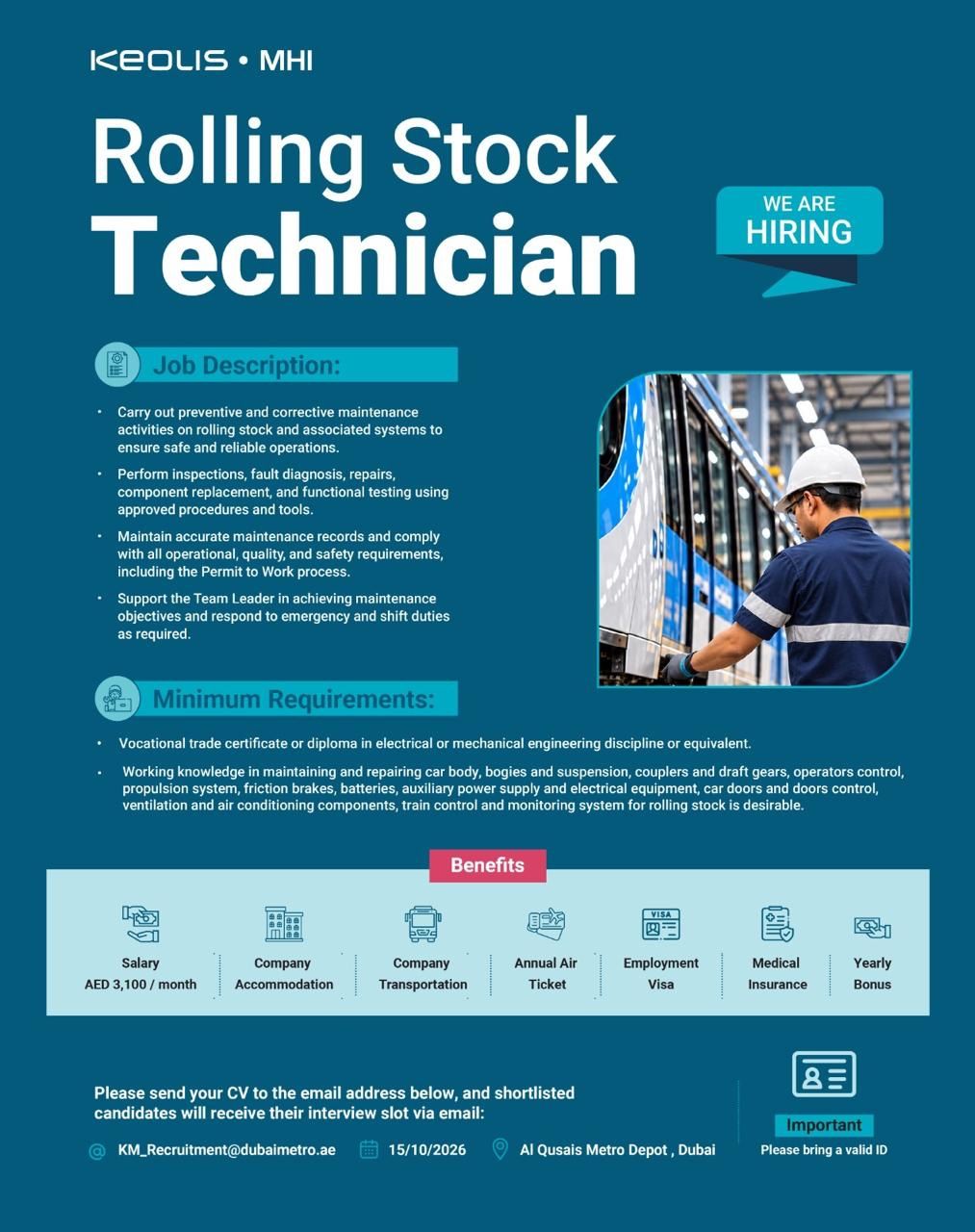 Rolling Stock Technician job at Keolis MHI in Dubai
