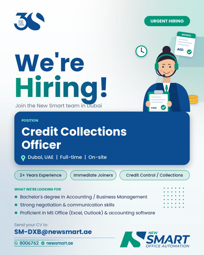 Credit Collections Officer job at New Smart Office Automation in Dubai