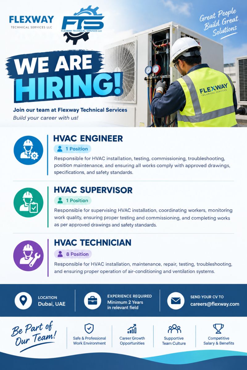 HVAC Engineer job at Flexway Technical Services LLC in Dubai, UAE