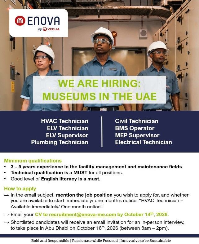 HVAC Technician job at Enova by Veolia in Abu Dhabi