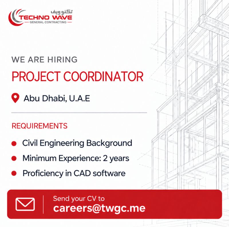 Project Coordinator job at Techno Wave General Contracting in Abu Dhabi, U.A.E