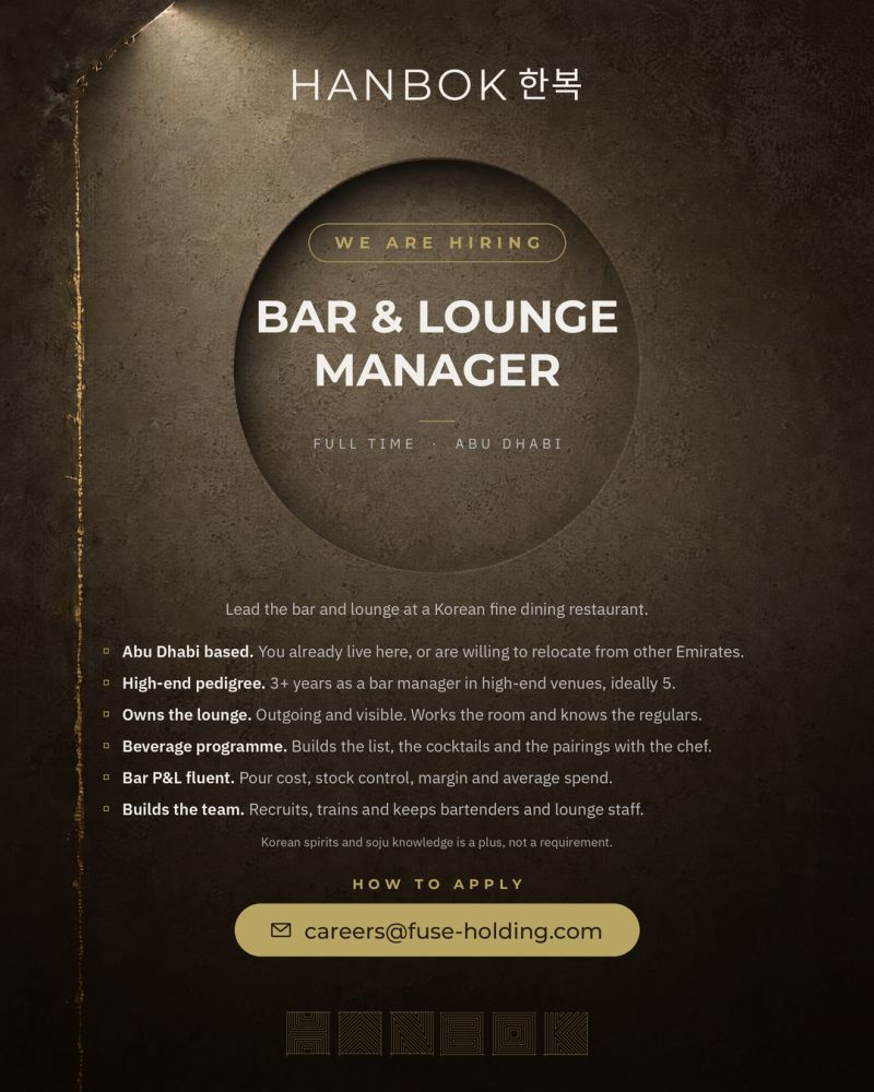 Bar and Lounge Manager job at Hanbok in Abu Dhabi