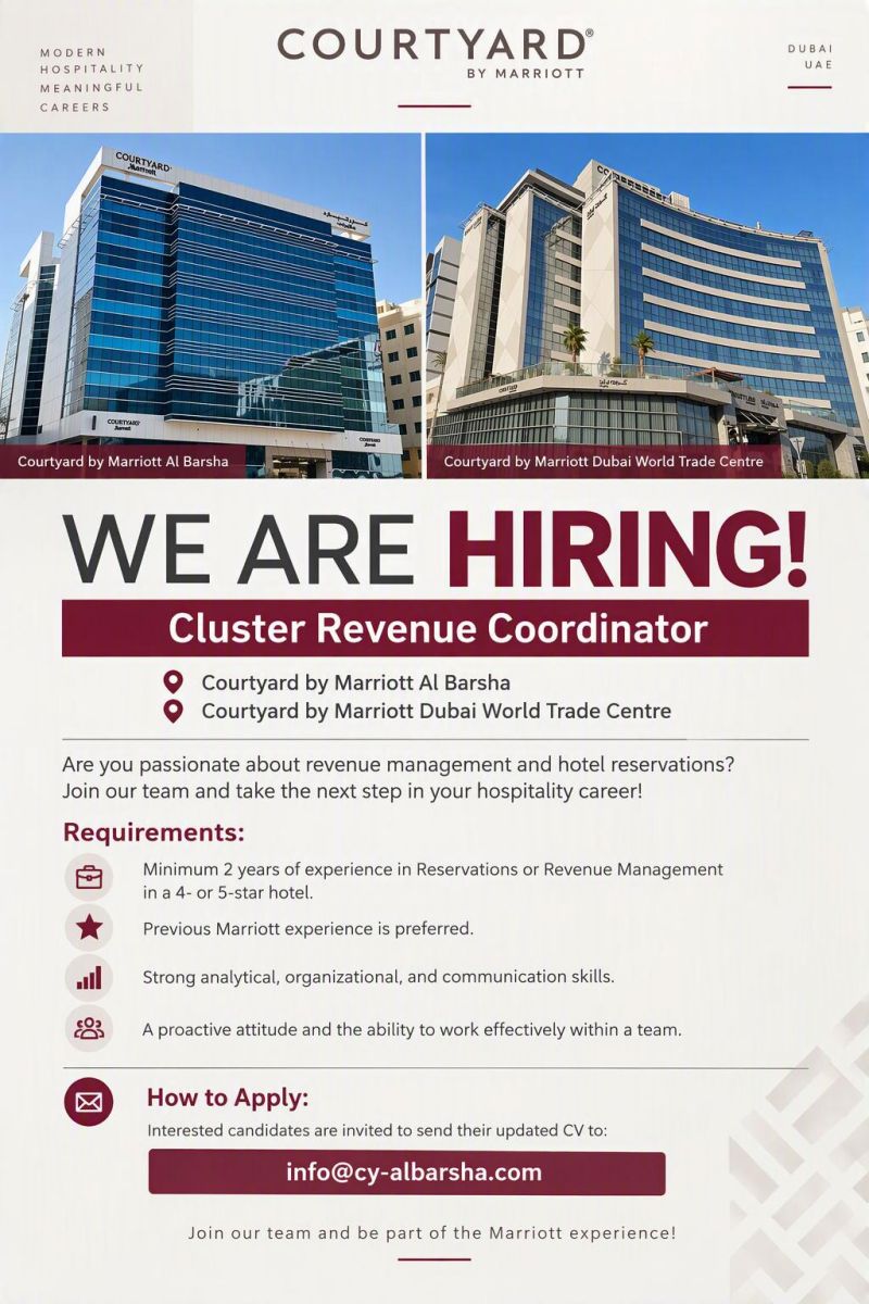 Cluster Revenue Coordinator job at Courtyard by Marriott in Dubai
