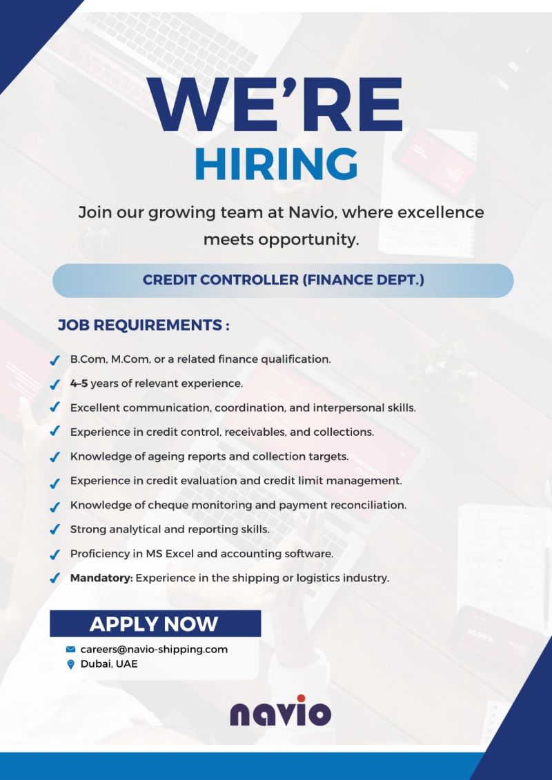 Credit Controller job at Navio in Dubai