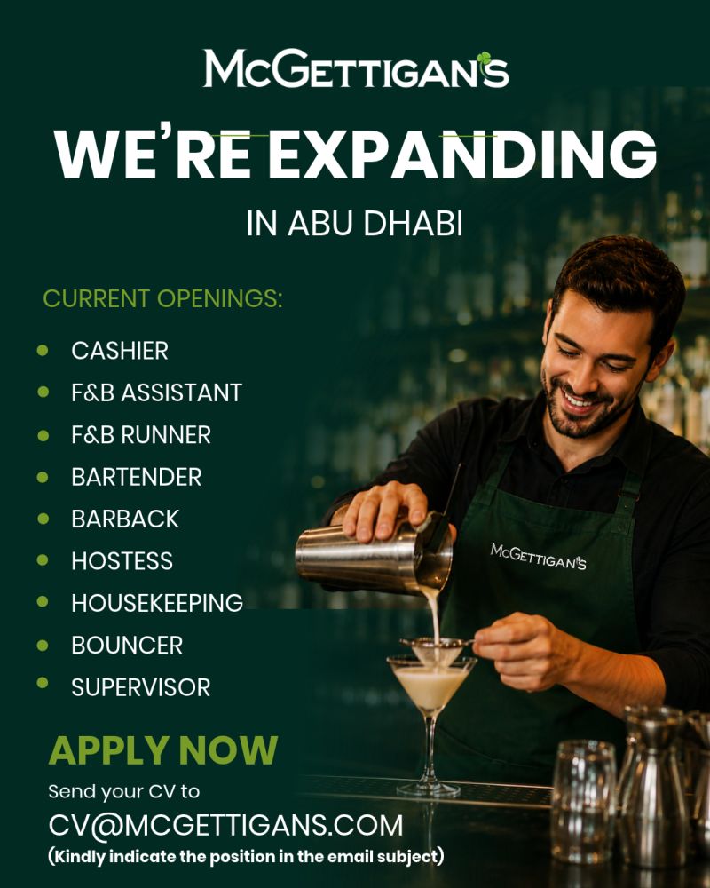 Hospitality Staff job at McGettigan's in Abu Dhabi, UAE