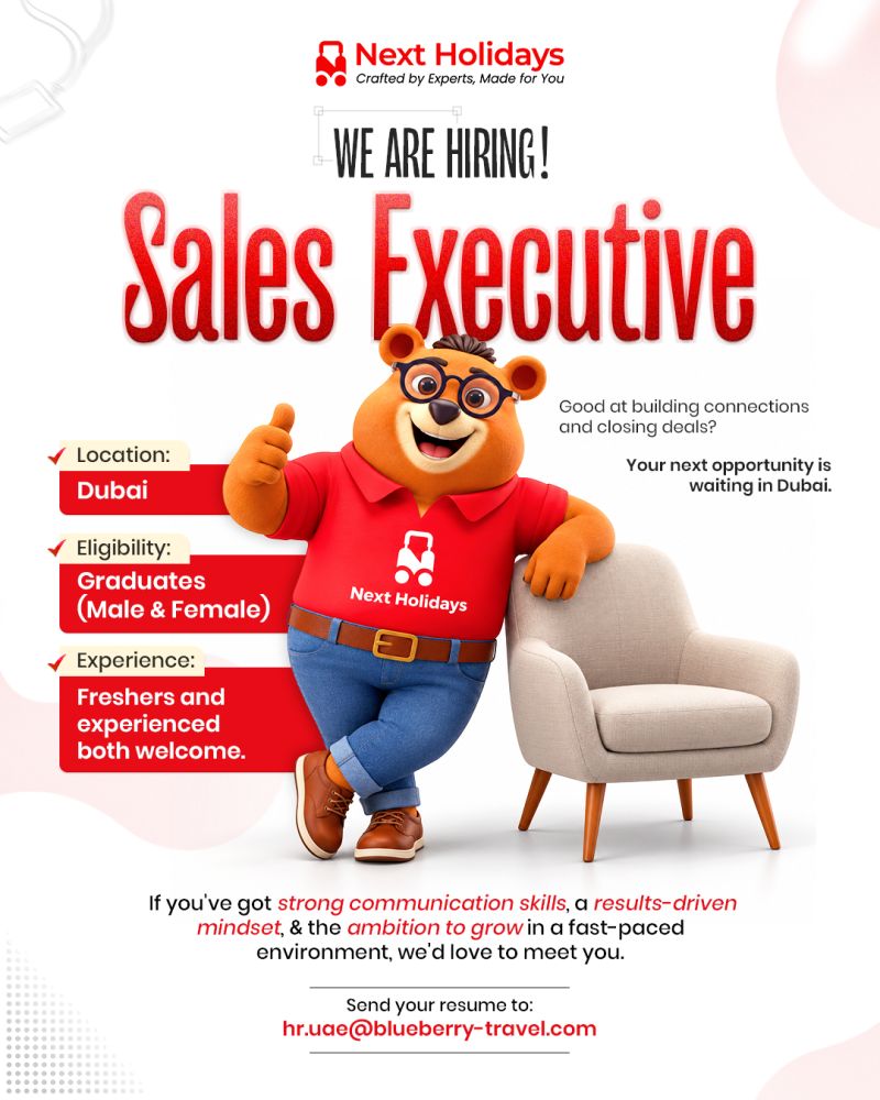 Sales Executive job at Next Holidays in Dubai