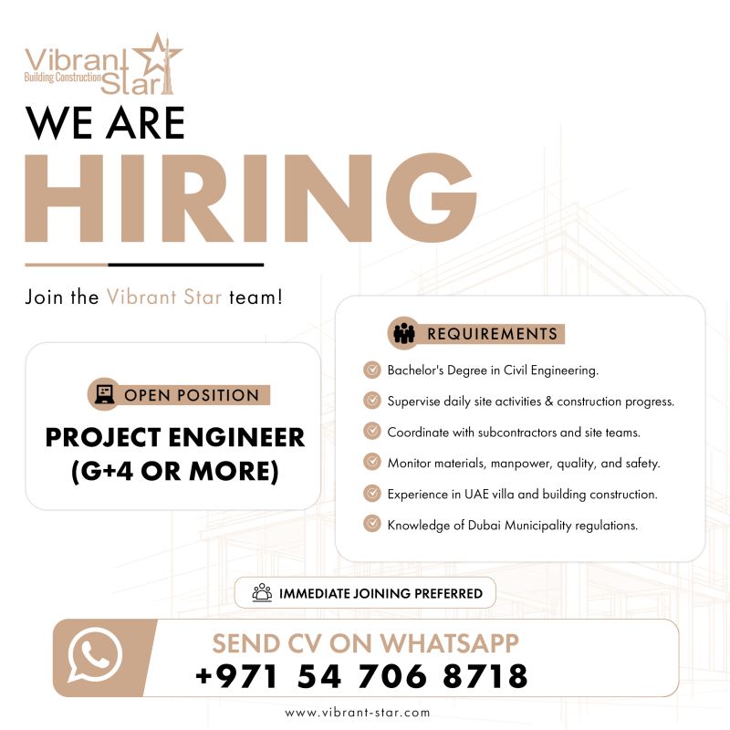 Project Engineer job at Vibrant Star Building Construction in Dubai
