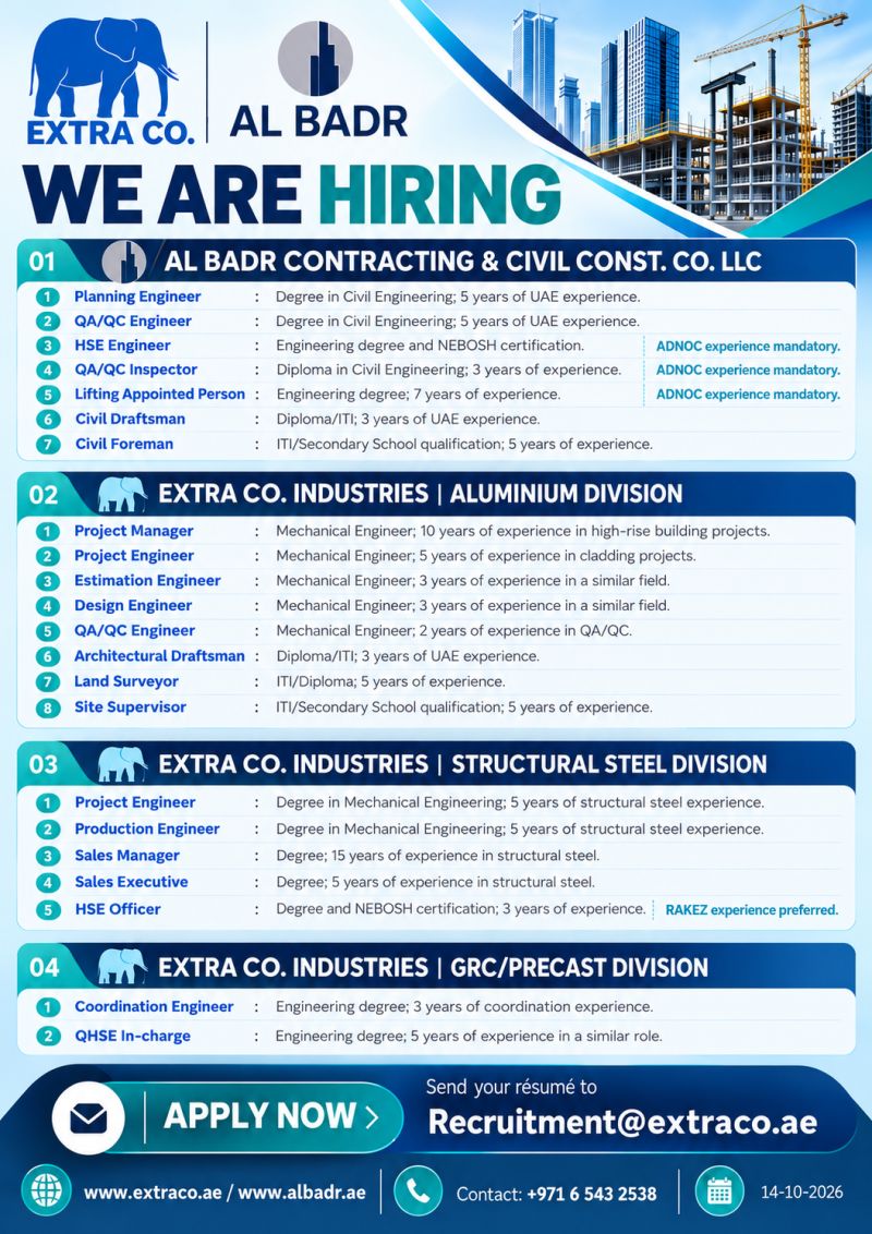 Engineer job at Extra Co & Al Badr Contracting in UAE
