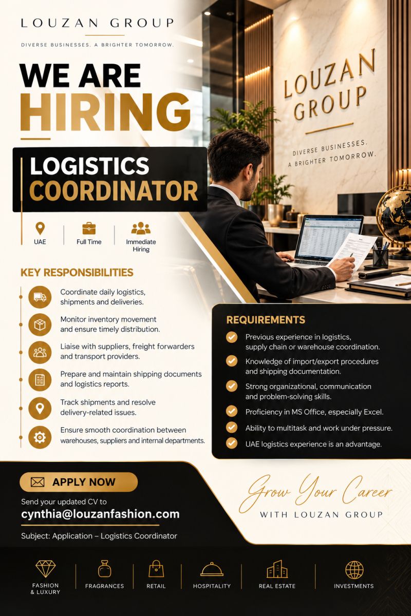 Logistics Coordinator job at Louzan Group in UAE