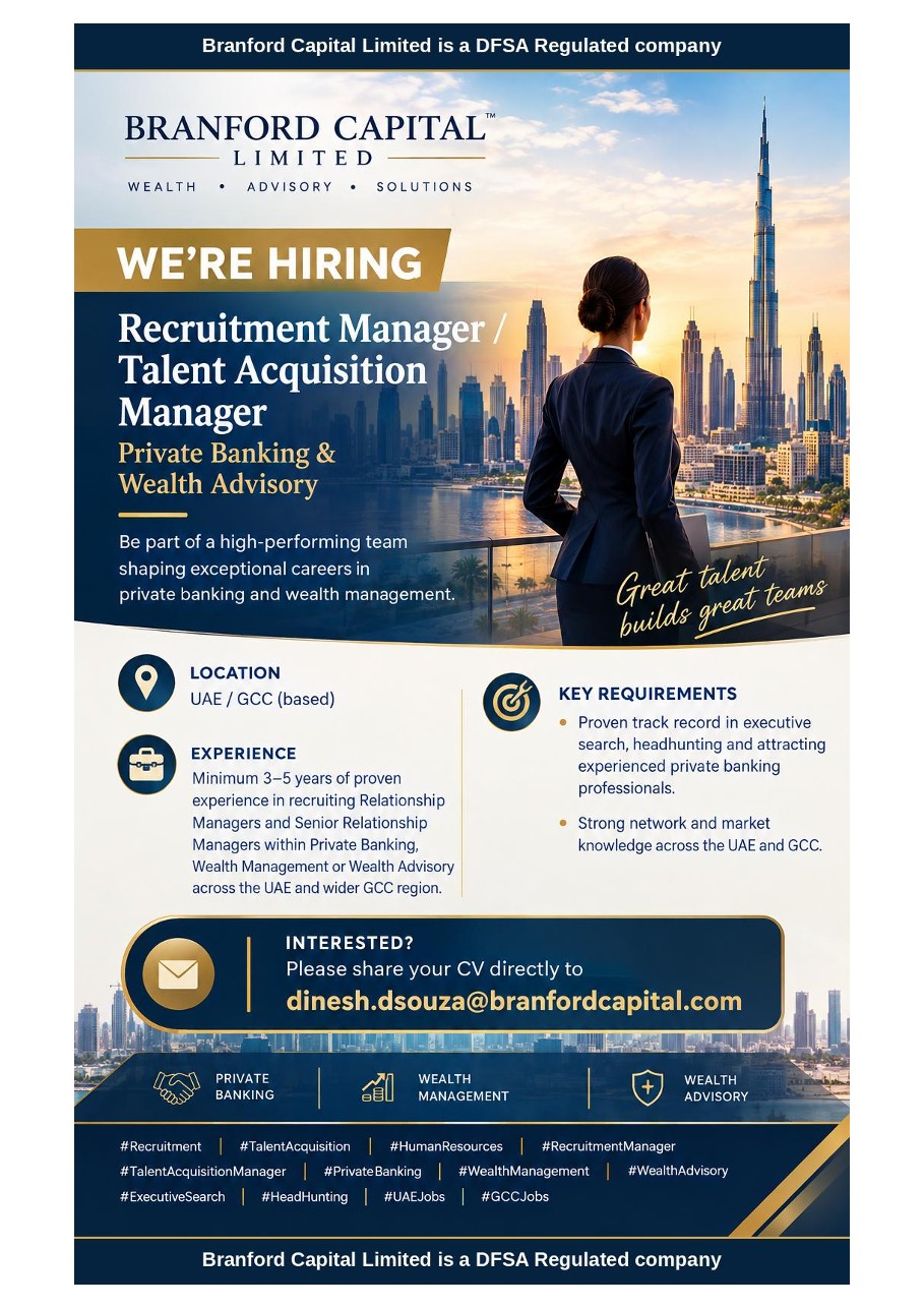 Recruitment Manager job at Branford Capital Limited in UAE / GCC