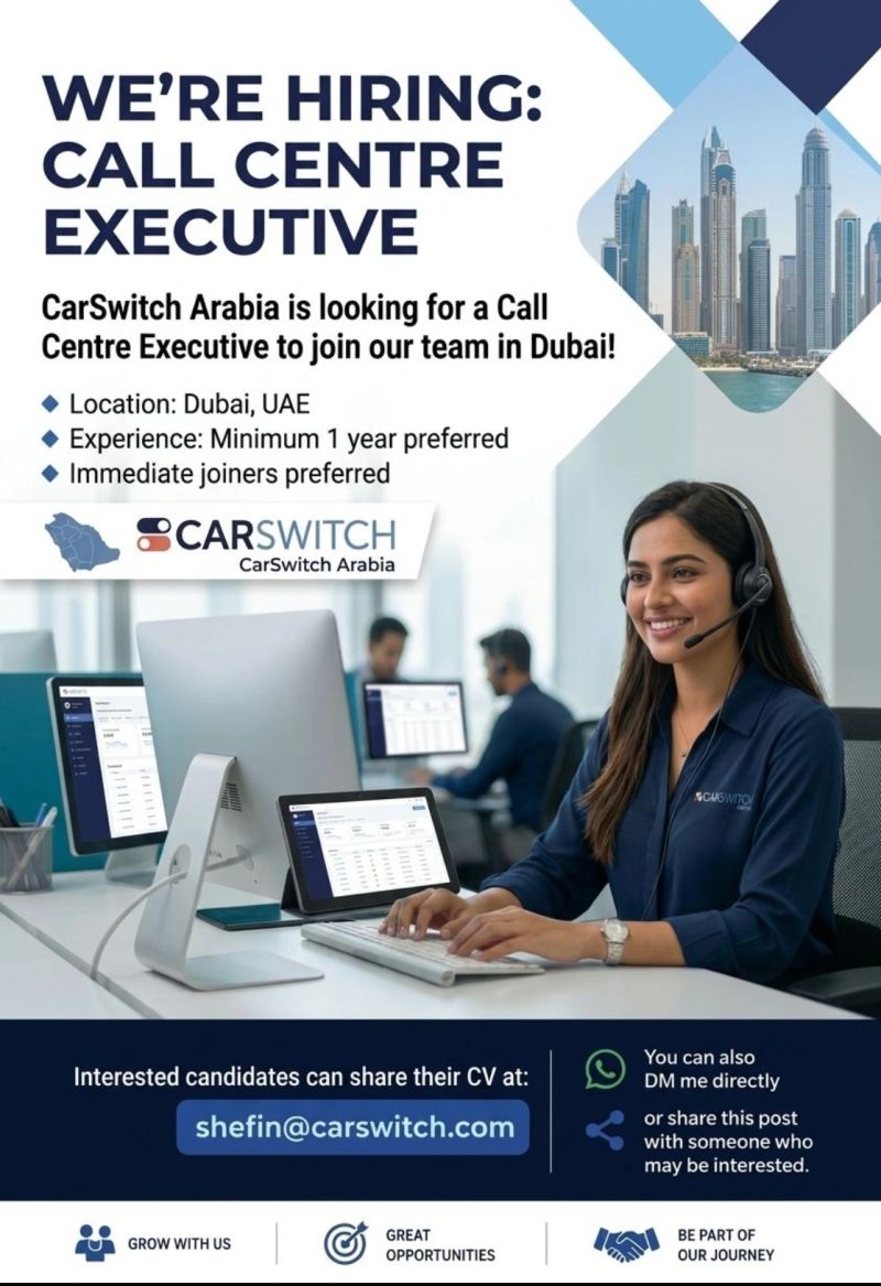 Call Centre Executive job at CarSwitch Arabia in Dubai