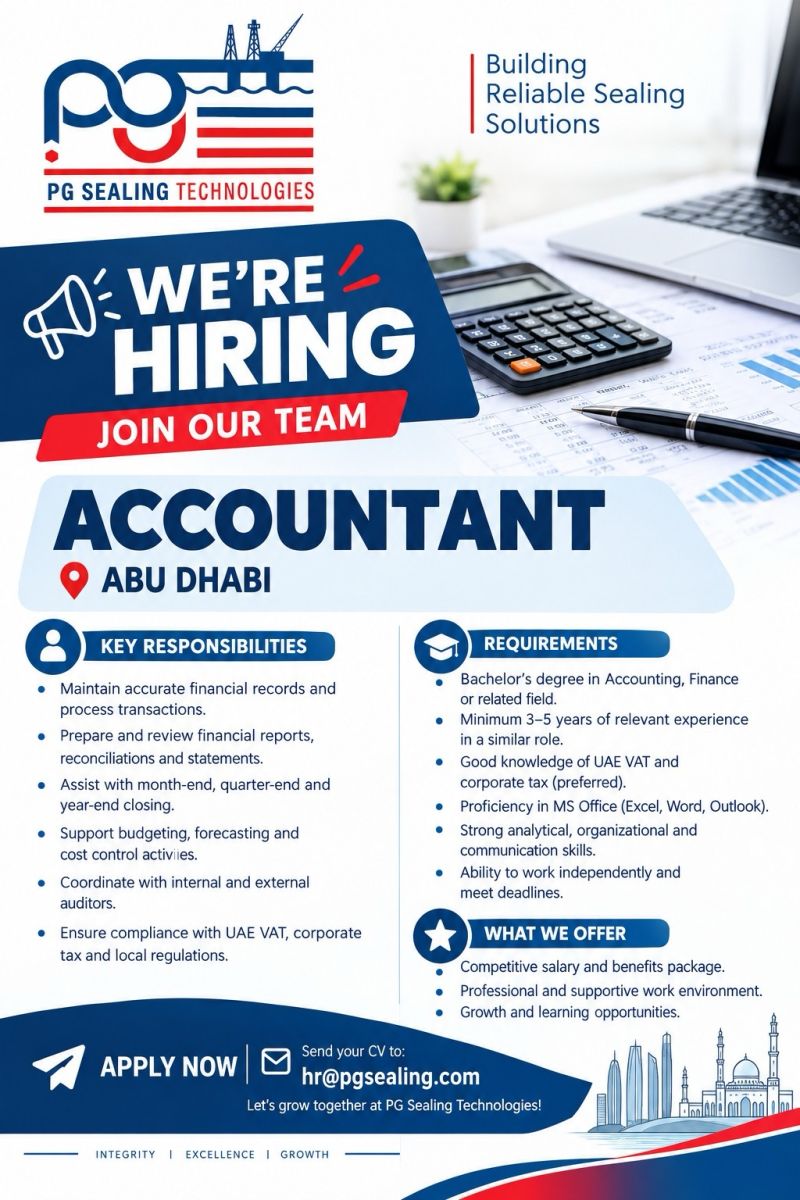 Accountant job at PG Sealing Technologies in Abu Dhabi