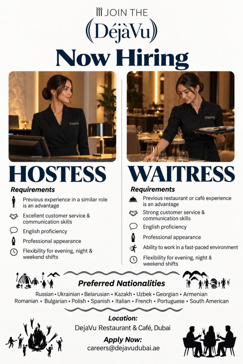 Hostess job at DéjàVu Restaurant & Café in Dubai