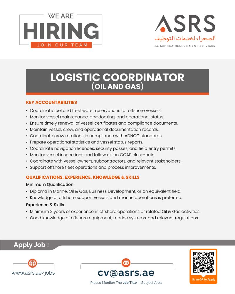 Logistic Coordinator job at Al Sahraa Recruitment Services in UAE