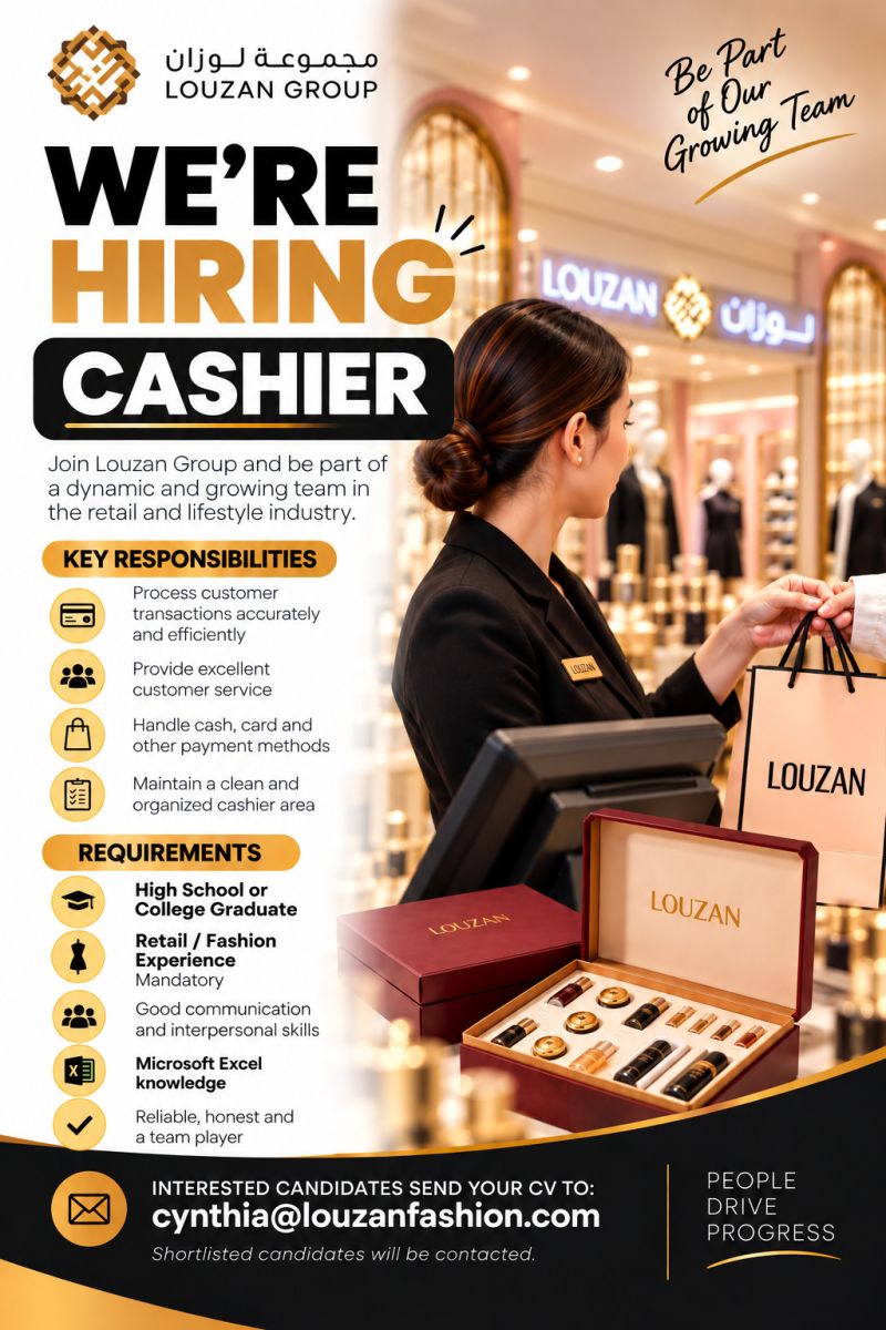 Cashier job at Louzan Group in Dubai