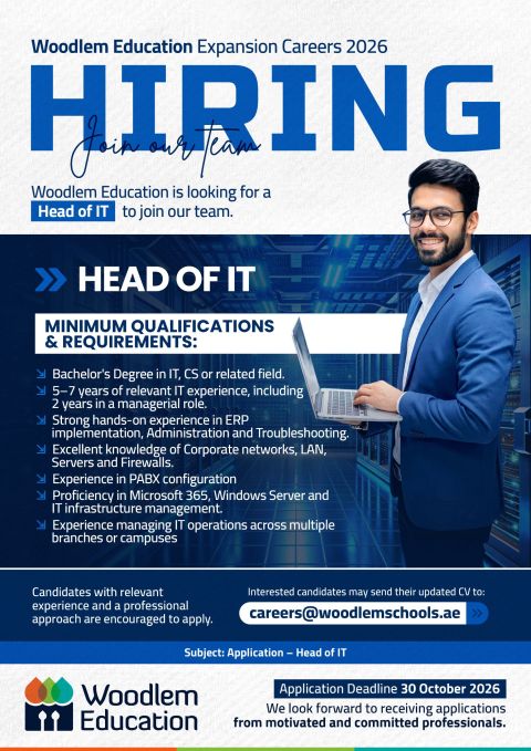 Head of IT job at Woodlem Education in UAE