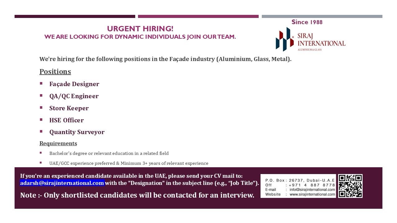 Façade Designer job at Siraj International in Dubai