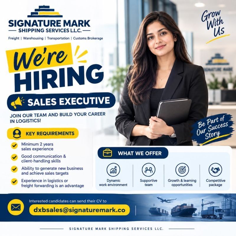 Sales Executive job at Signature Mark Shipping Services L.L.C. in UAE