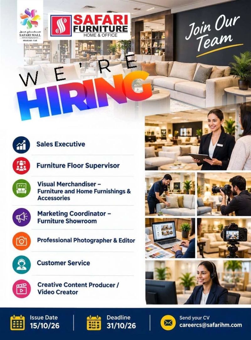 Multiple Furniture Store Roles job at Safari Furniture Home & Office in Sharjah