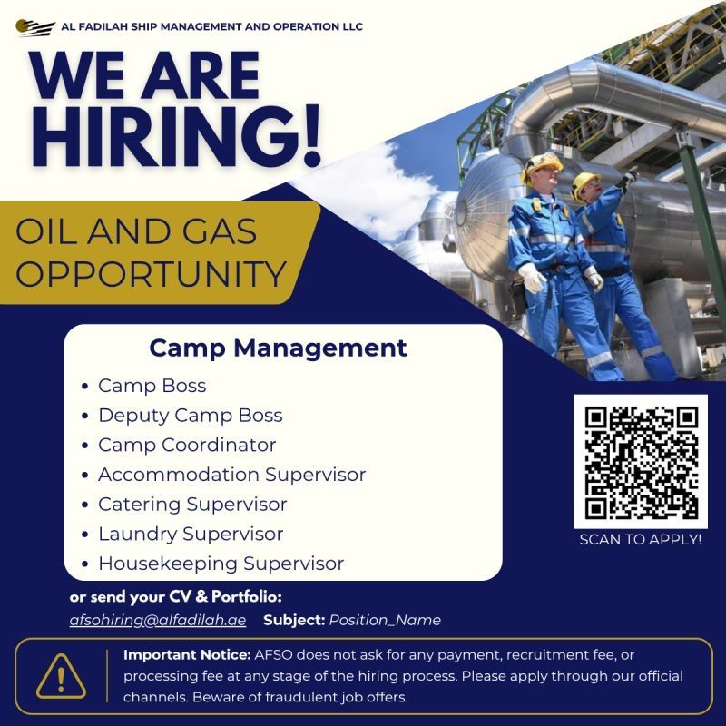 Camp Management job at Al Fadilah Ship Management and Operation LLC in UAE