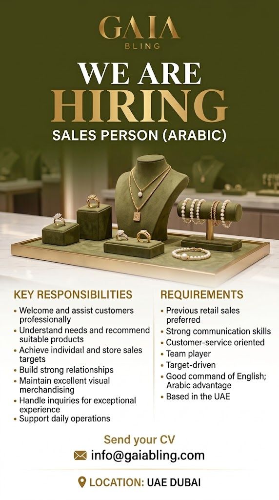 Sales Person job at Gaia Bling in Dubai