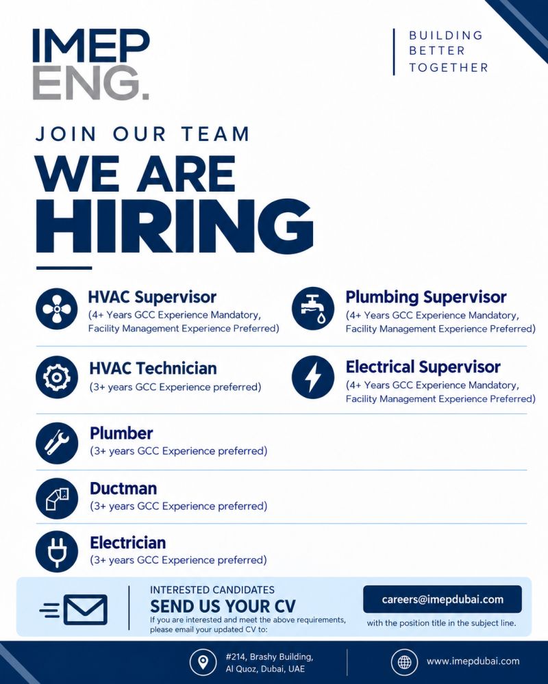 HVAC Supervisor job at IMEP Eng. in Dubai