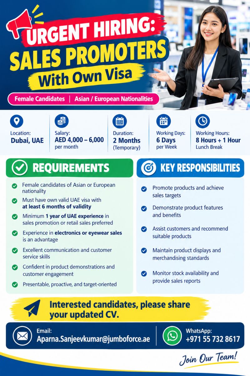 Sales Promoter job at Jumbo Force in Dubai
