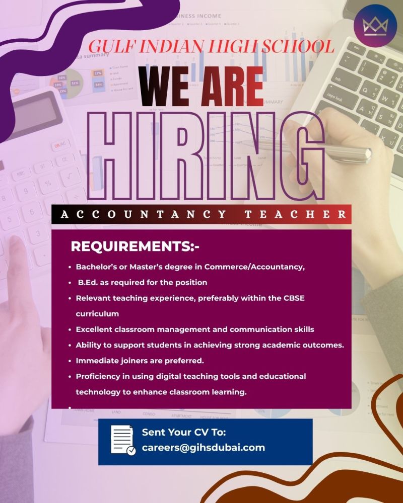 Accountancy Teacher job at Gulf Indian High School in Dubai