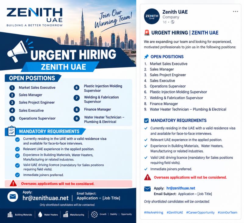 Market Sales Executive job at Zenith UAE in UAE