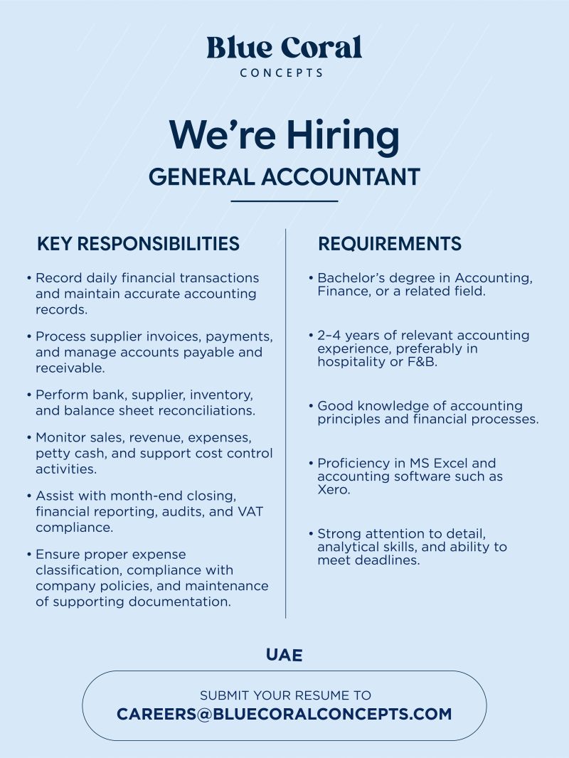 General Accountant job at Blue Coral Concepts in UAE