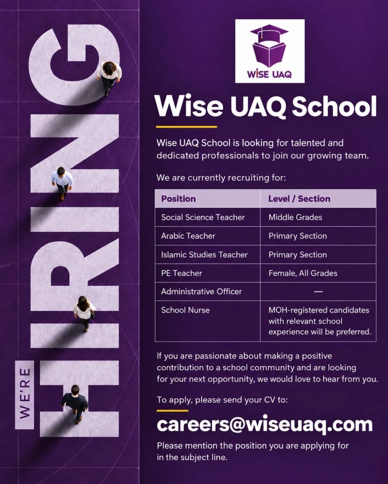 School Teacher job at Wise UAQ School in Umm Al Quwain