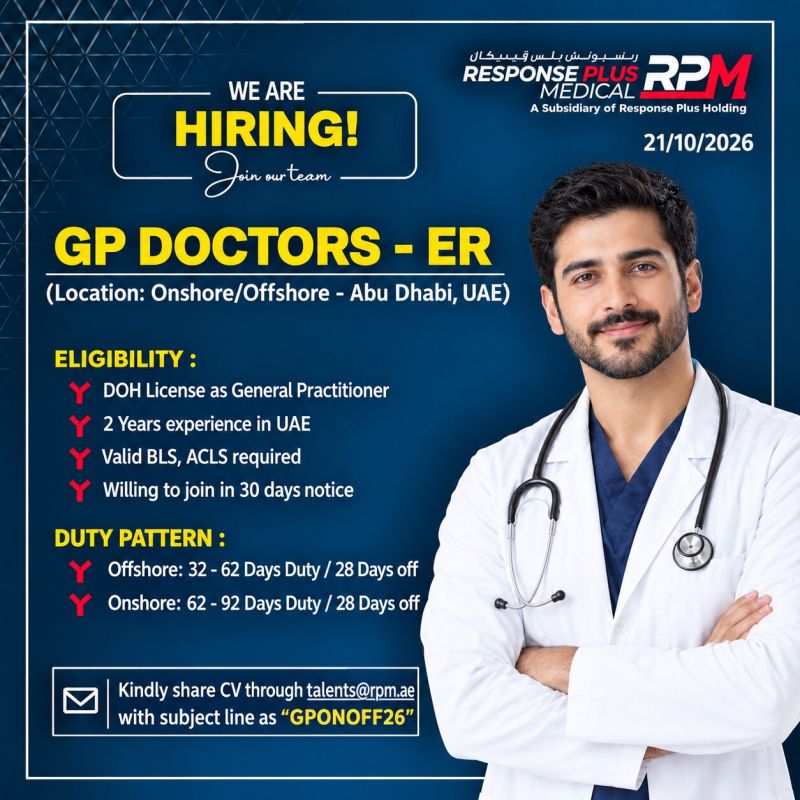 GP Doctors job at Response Plus Medical in Abu Dhabi