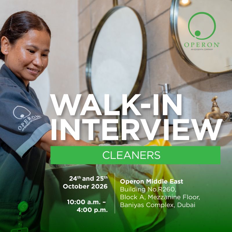 Cleaner walk-in interview at Operon Middle East in Dubai