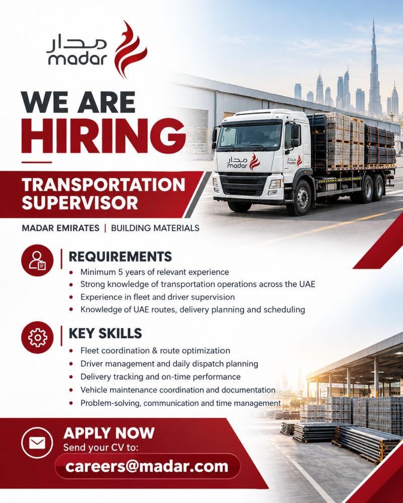 Transportation Supervisor job at Madar Emirates in UAE