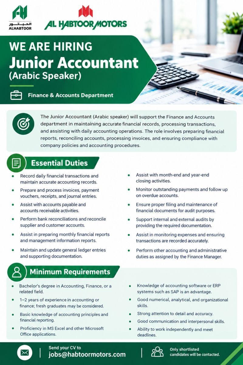 Junior Accountant job at Al Habtoor Motors