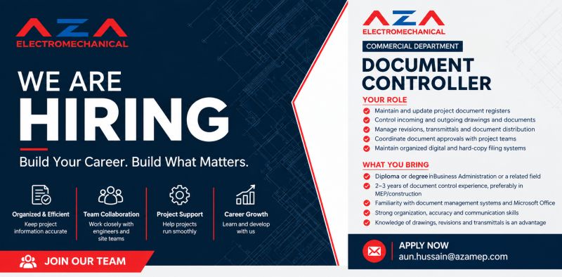 Document Controller job at AZA Electromechanical in Dubai