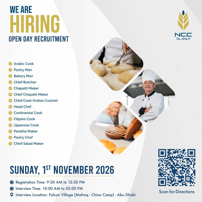 Arabic Cook walk-in interview at NCC in Abu Dhabi