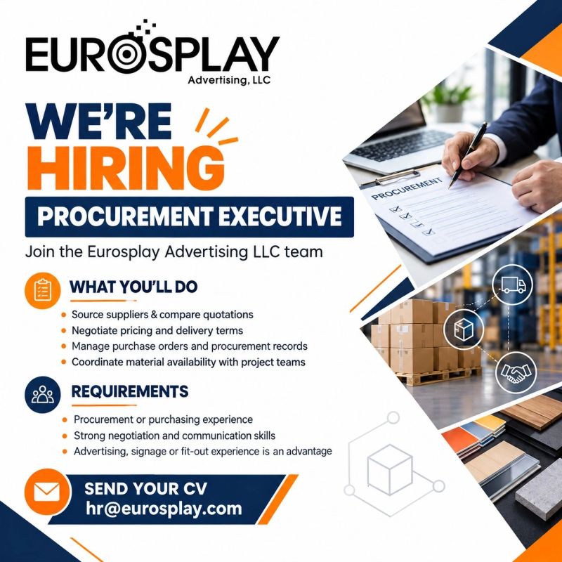 Procurement Executive job at Europlay Advertising LLC in UAE