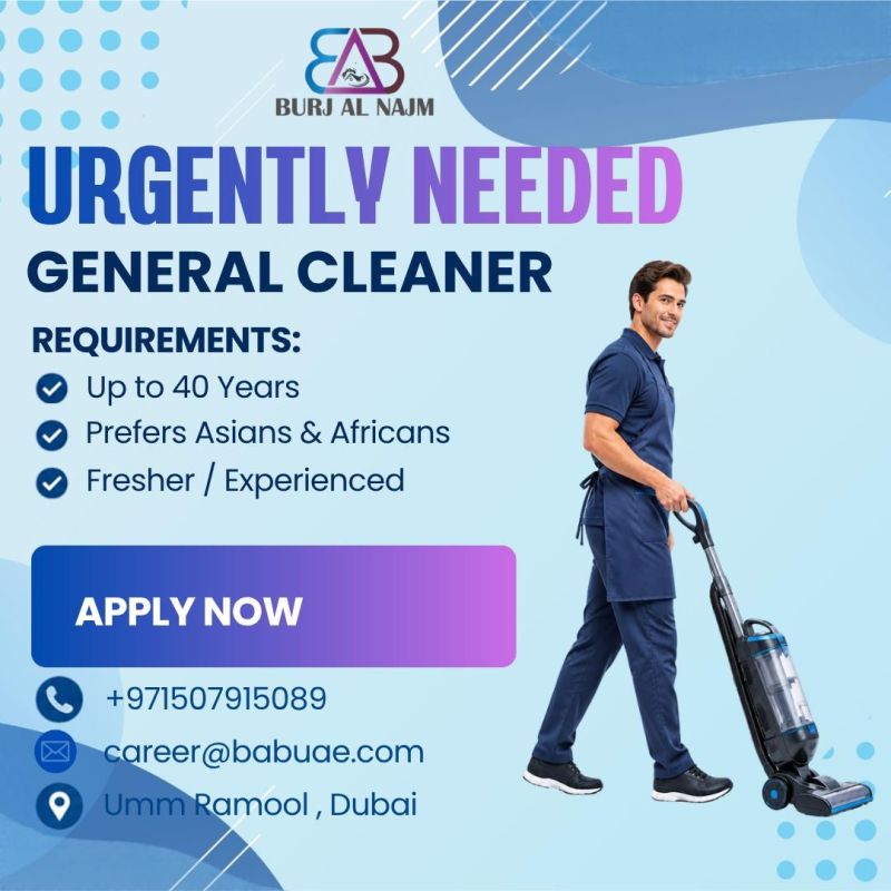 General Cleaner job at Burj Al Najm in Dubai