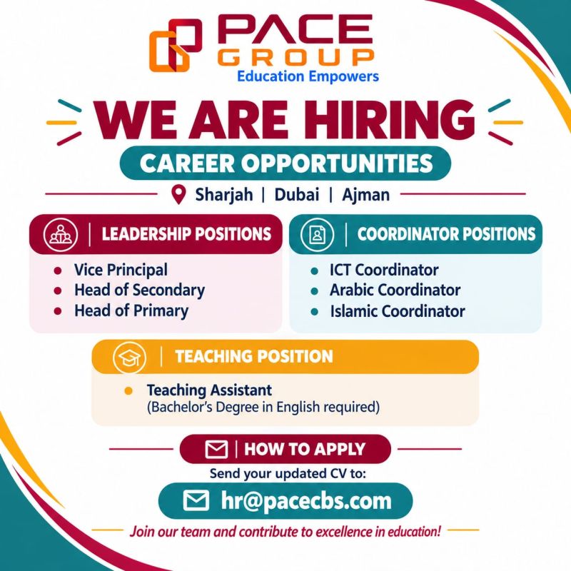 Teaching Staff job at Pace Group in Sharjah