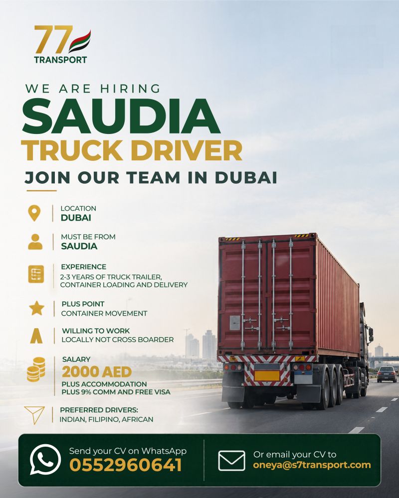 Truck Driver job at 77 Transport in Dubai