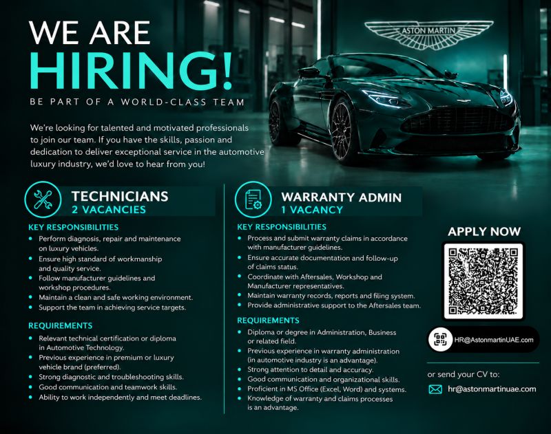 Technicians job at Aston Martin in UAE