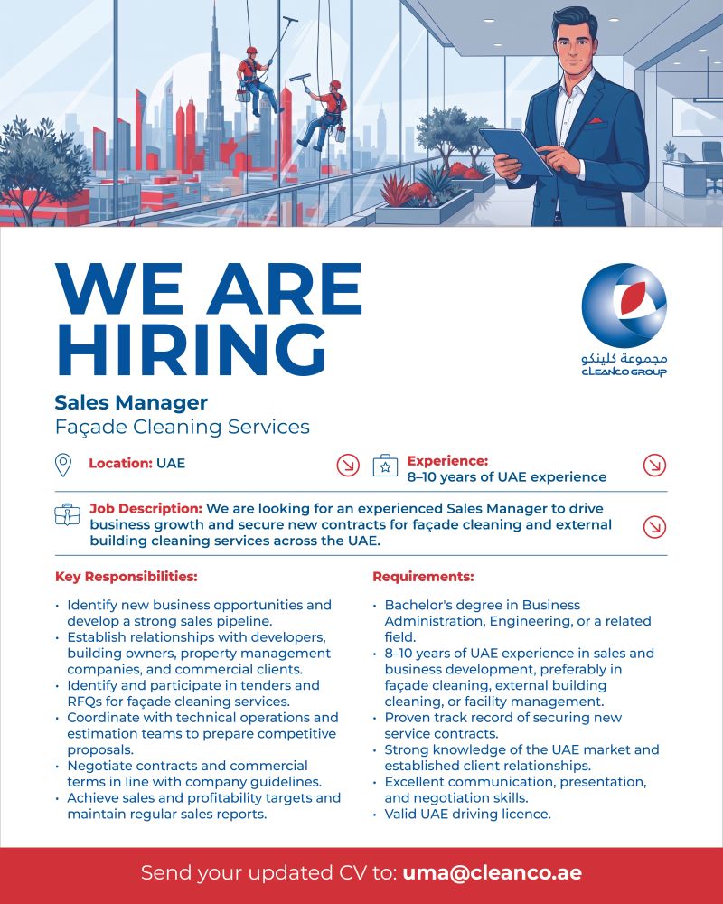 Sales Manager job at Cleanco Group in UAE