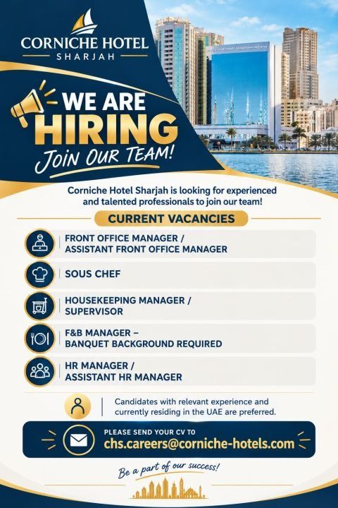 Multiple Vacancies job at Corniche Hotel Sharjah in Sharjah