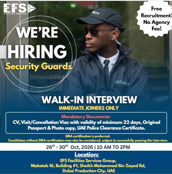 Security Guard walk-in interview at EFS Facilities Services Group in Dubai