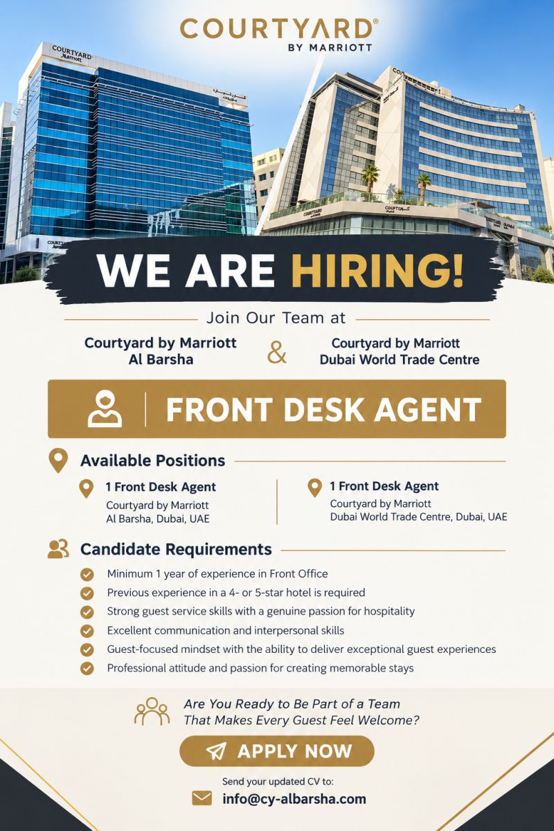 Front Desk Agent job at Courtyard by Marriott in Dubai